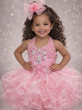 Pink Jeweled Ruffled Pageant Dress for Little Girls